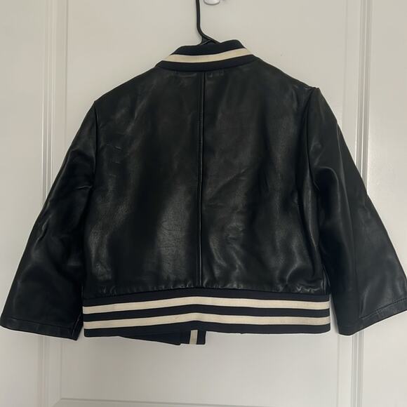 Maje Black and Cream Varsity Jacket leather cropped 3/4 sleeves 40 US 8 - Picture 8 of 8